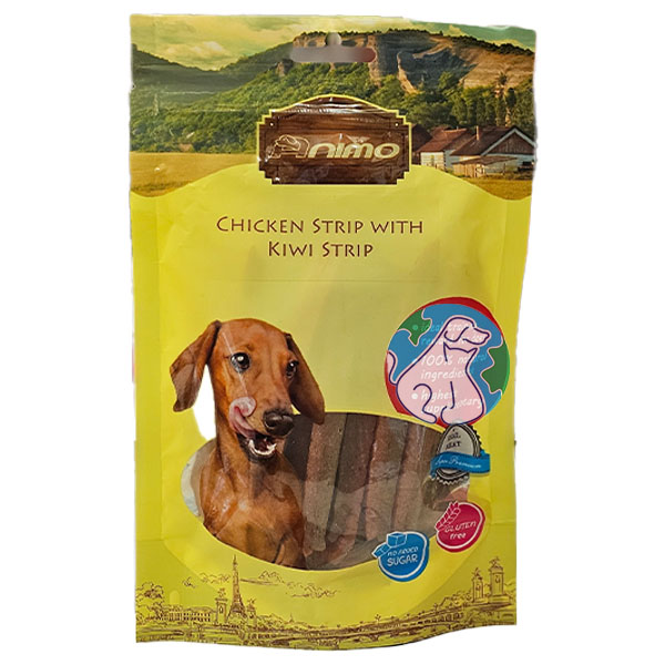 تشویقی سگ 100 گرمی Animo chicken strip with kiwi strip